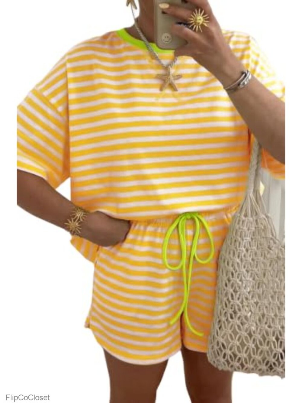 Women's Striped 2-Piece Short Set Cotton Lounge Beach Vacation Outfit